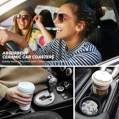 Car Coasters for Cup Holders - 2 Pack Ceramic Absorbent Design