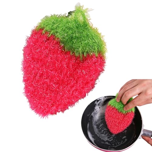 Rose Red Strawberry-Shaped Dish Scrubber - Non-Scratch Reusable Kitchen Cleaning Tool