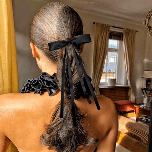 Tunbao 4Pcs Satin Hair Bow Clips with Long Tail for Women and Girls