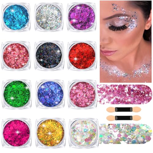 Yioyeoi Chunky Body Glitter Gel - 12-Color Holographic Festival Makeup