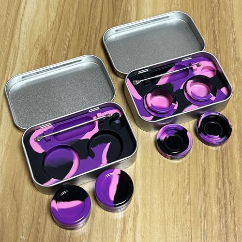 5ml Silicone Wax Containers with Tin Box & Spoon - Purple, Black, Pink