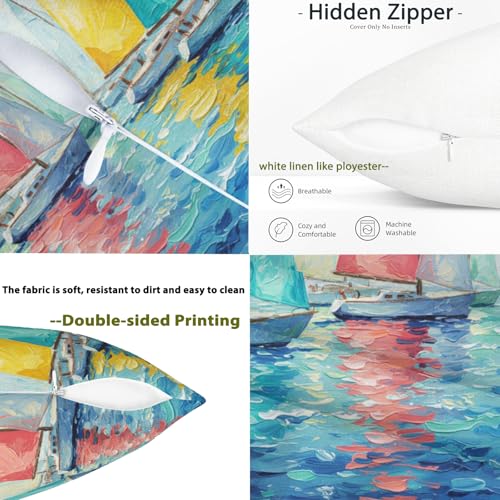 Pastel Sailboat Throw Pillow Covers - 20x20 Inch Set of 2