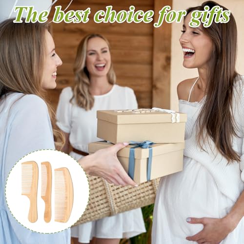Natural Wooden Hair Comb Set - 3 Pack Anti-Static Bamboo Detangling Combs