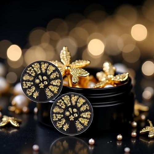 Gold Ocean Nail Art Studs - 3D Summer Beach Charms 2 Boxes