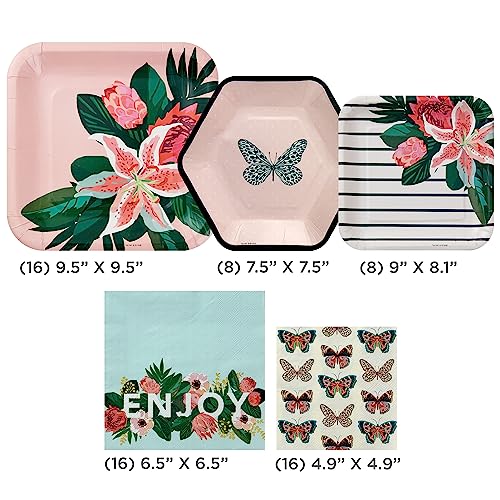Hallmark Pink and Green Floral Party Supplies Set for 16 Guests