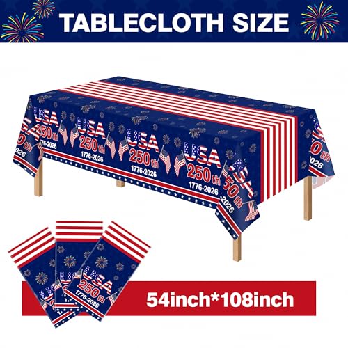 Patriotic Tablecloth for USA 250th Anniversary | 3 Pack, 54x108 in