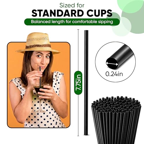 Individually Wrapped Black Drinking Straws - 7.75" Standard Size, Pack of 200