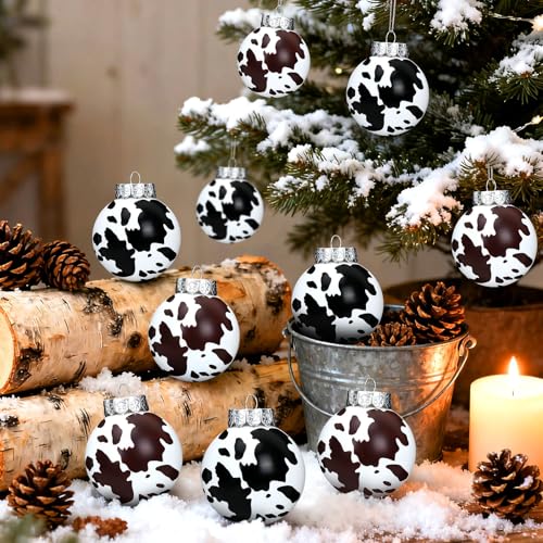 Cowhide Christmas Ornaments Set - Black & White Holiday Decorations, 24 Pack