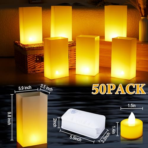 White Luminary Bags with LED Candles Set - Waterproof Pathway Decor