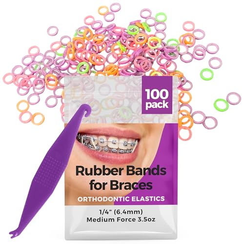 Prairie Horse Supply Orthodontic Rubber Bands 1/4 Inch Medium Neon 100 Pack with Placer