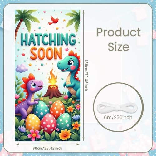 Cute Dinosaur Hatching Soon Door Cover - Baby Shower Decoration 35x71in