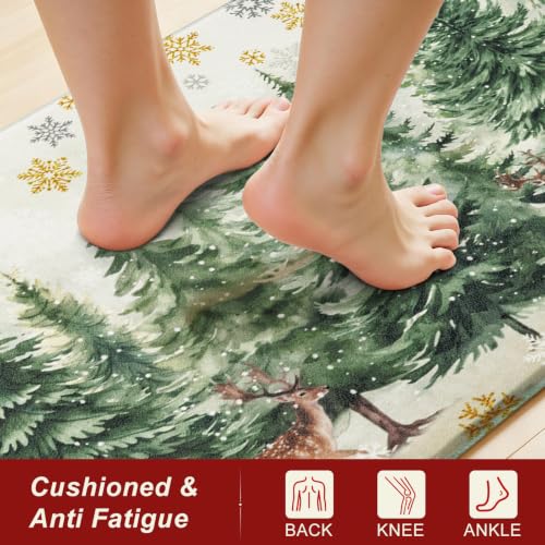 Reindeer Christmas Kitchen Rugs Set of 2 Anti Fatigue Mat Cushions