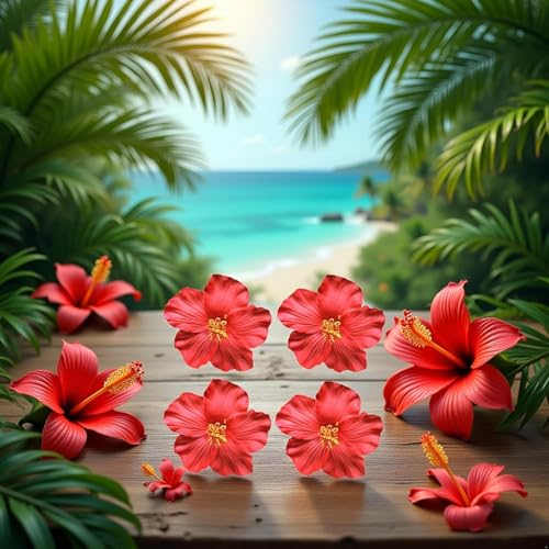 Red Hawaiian Flower Hair Clips 8cm 4 Pcs - Tropical Bohemian Hair Accessories