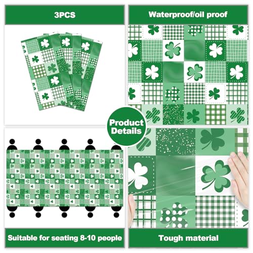 3-Piece St. Patrick's Day Shamrock Tablecloth Set - Disposable Rectangular Covers