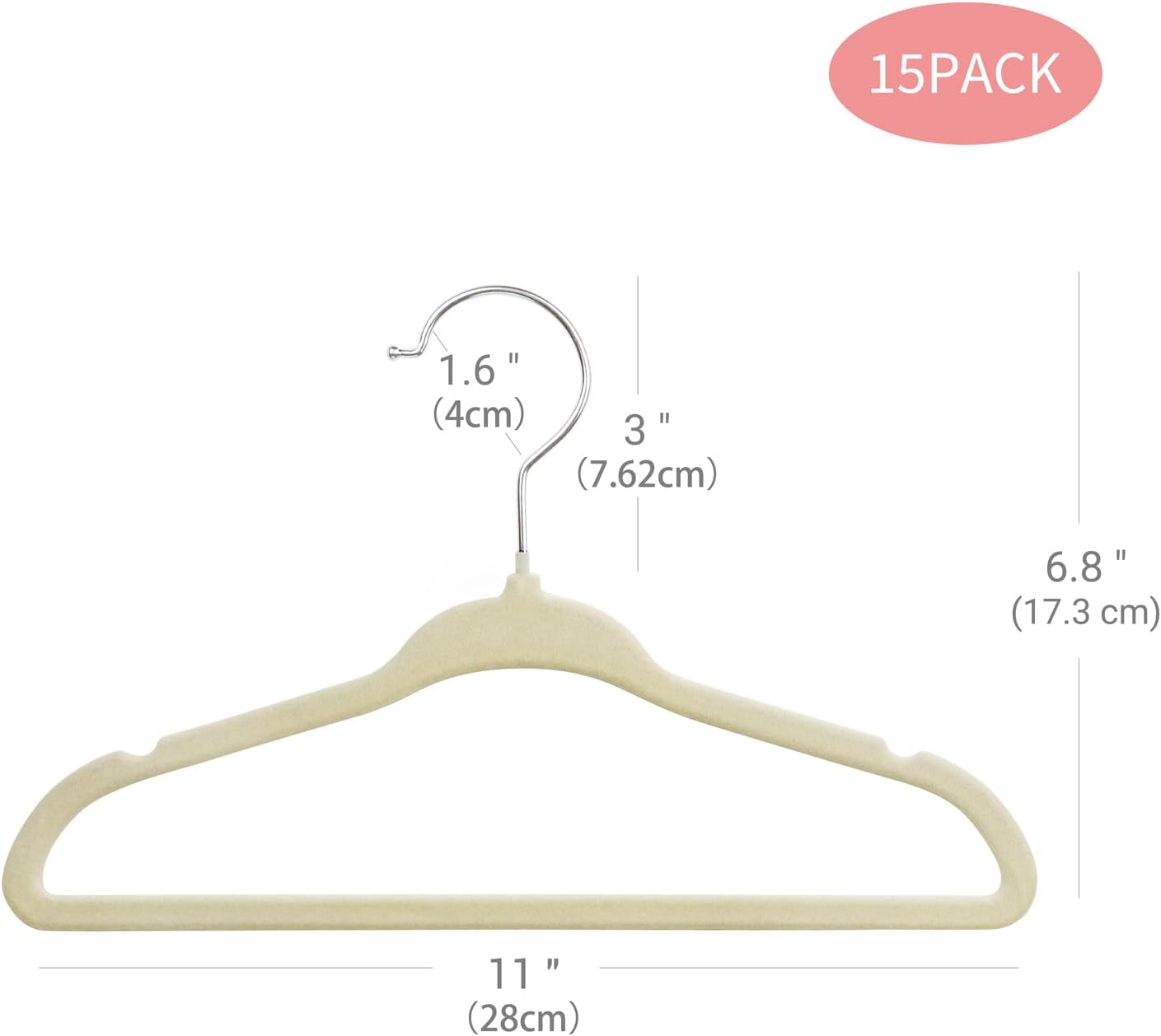 ManGotree Baby Velvet Clothes Hangers - Space-Saving Non-Slip Design | 15 Pack in Beige