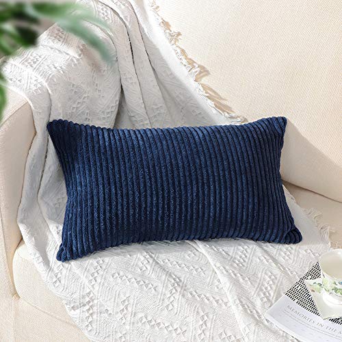 Artscope Navy Blue Corduroy Throw Pillow Cover 12x20 Inches