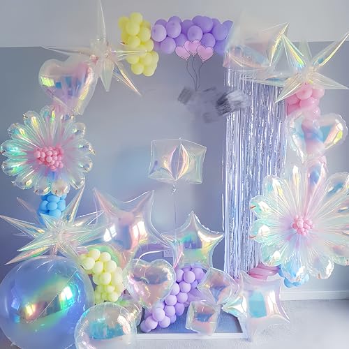 Round Iridescent 4D Balloons - 3 Pack 32 Inch Holographic Rainbow Party Decor