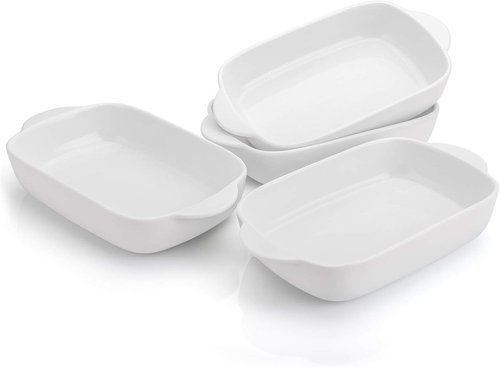 Foraineam Bakeware Set - 4 Pieces White Porcelain Baking Dishes | 7.5 x 5 Inch Rectangular Pans for Everyday Use