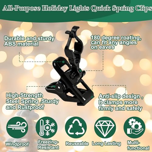 Black 90PCS Christmas Light Clips - Universal Outdoor Gutter & Shingle Hooks