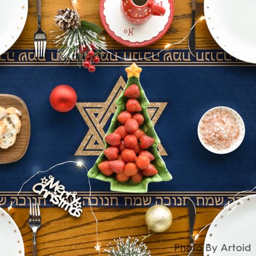 13x120 Inch Hanukkah Menorah Candle Table Runner Blue - Holiday Decor