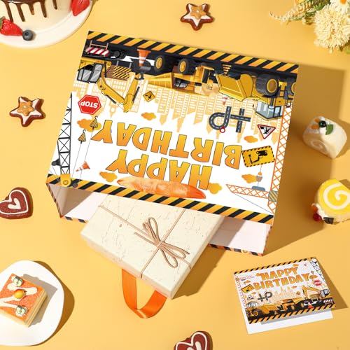 Large Yellow Dump Truck Birthday Gift Bag with Tissue Paper