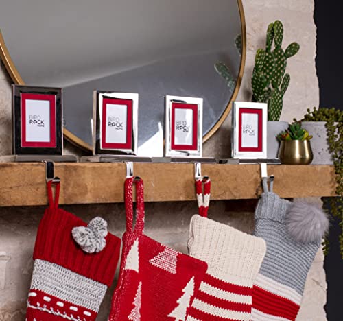 Holiday Stocking Holders Set of 4 - Decorative Stainless Steel Mantle Decor