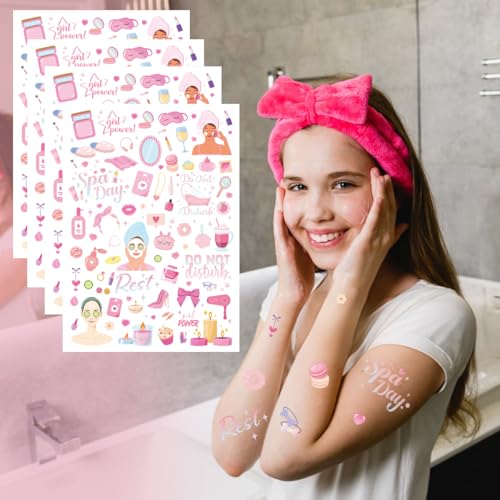 Spa Temporary Tattoos Pink Slumber Party Favors 8 Sheets