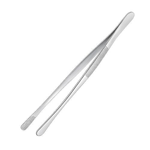 12-inch Stainless Steel Cooking Tongs & Tweezers, Non-Slip Grip & Serrated Tips for Grilling, Baking, Garnishing, BBQ, Kitchen & Craft Use (Round Tip)