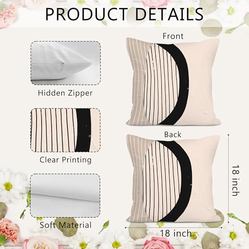 Boho Abstract Throw Pillow Covers 18x18 - Set of 2 for Couch & Bed