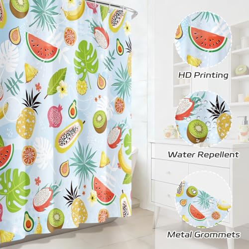 Dazzlewall Tropical Fruits Shower Curtain - 72x72 Inch Blue Fabric
