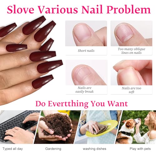 Lifextol Long Coffin Press on Nails - 120 Pcs Burgundy Glossy Fake Nails Kit