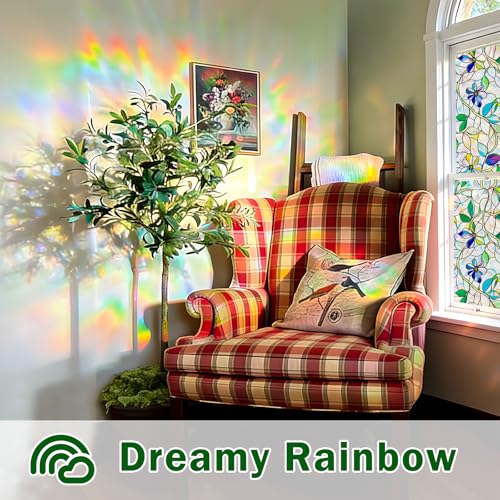 GOODKIKY Rainbow Purple Flower Window Privacy Film - 17.5" x 78.5"