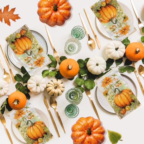 100-Pack Thanksgiving Paper Napkins - Pumpkin Design for Fall Decor