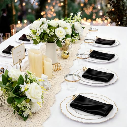 Black Satin Napkins 17x17 Inch Set of 40 - Elegant Table Decor