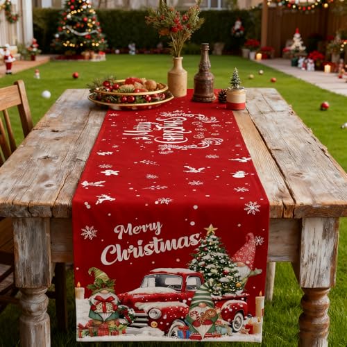 Christmas Linen Table Runner 13x70 Inch with Festive Pattern for Holiday Dining