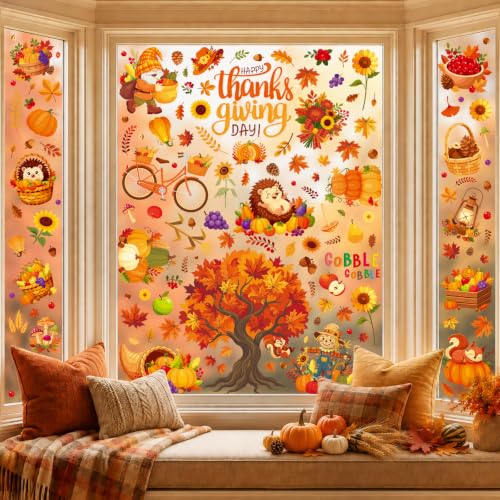 Thanksgiving Window Clings - Fall Turkey Decorations for Indoor & Outdoor