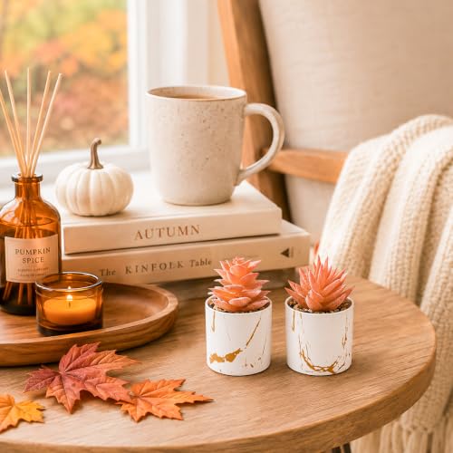Der Rose 2-Pack Orange Fall Fake Plants in Gold Accent Pots