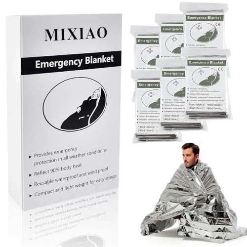 MIXIAO Emergency Thermal Mylar Foil Blanket - Silver, 6 Pack