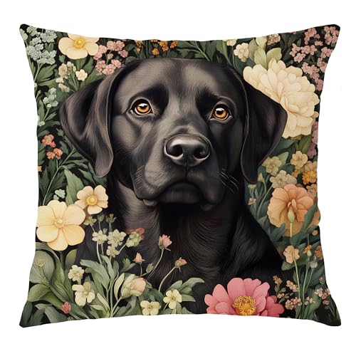 Labrador Retriever Floral Decor Pillow Cover 18x18 - Rustic Soft Flannelette