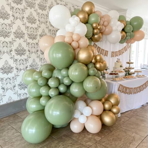 Sage Green Balloons 18 Inch - 15 Pack Large Round Latex