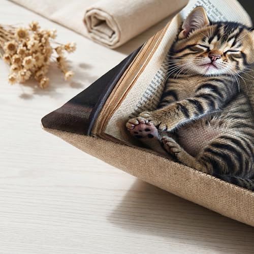 18x18 Cute Cat Linen Pillow Cover for Sofa - Pack of 1