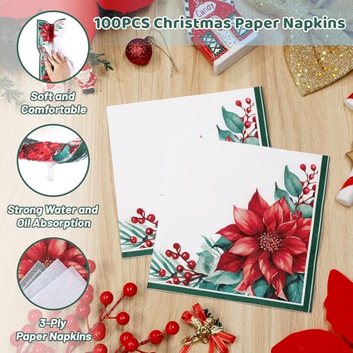 Christmas Paper Plate and Napkin Set - 200 Heavy Duty Disposable Dinnerware