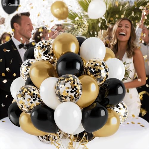 Blocesa Black Gold White Balloon Arch Kit - 50pcs 12in Latex