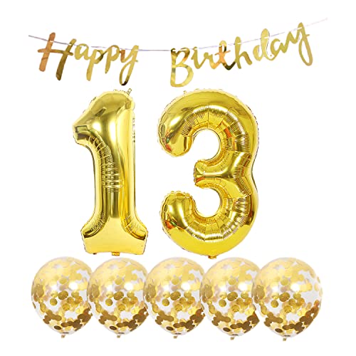 Gold 13th Birthday Decoration Kit with Banner and Balloons