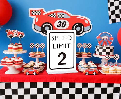 Speed Limit 2 Race Car Birthday Party Sign, 6x8 Inch Acrylic Table Decor