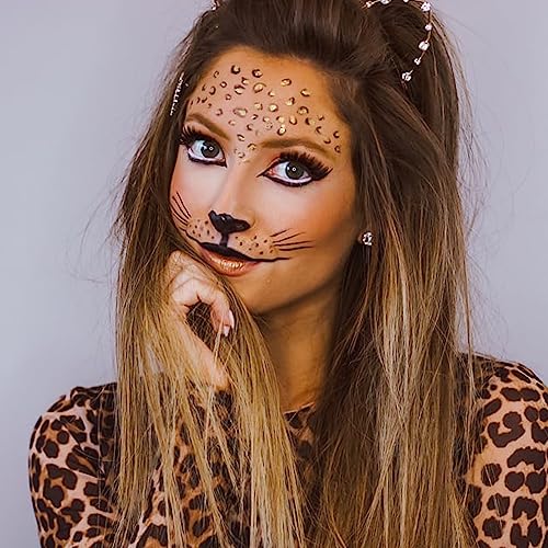 Leopard Face Temporary Tattoos Gold Cheetah Cat Makeup Stickers for Halloween