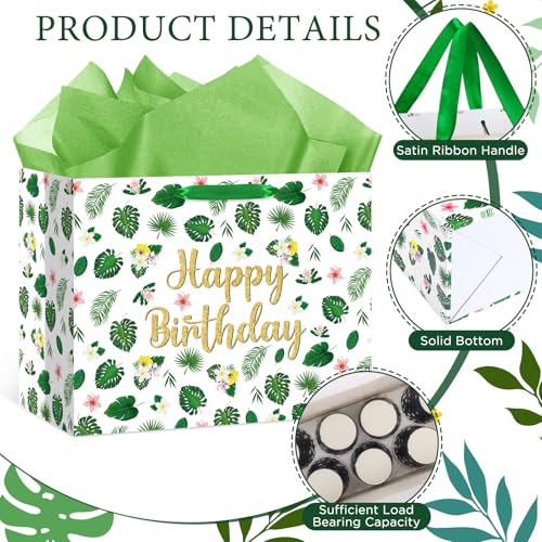 Tropical Hawaiian Birthday Gift Bag Set with Tissue Paper & Card