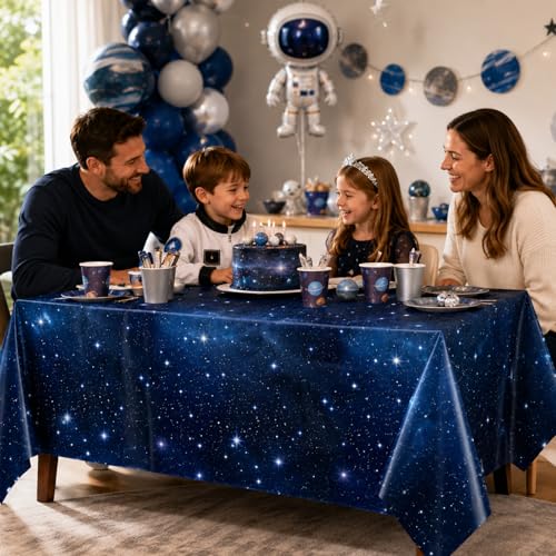 Galaxy Space Tablecloths - 3 Pack, 54 x 108 Inch Disposable Plastic