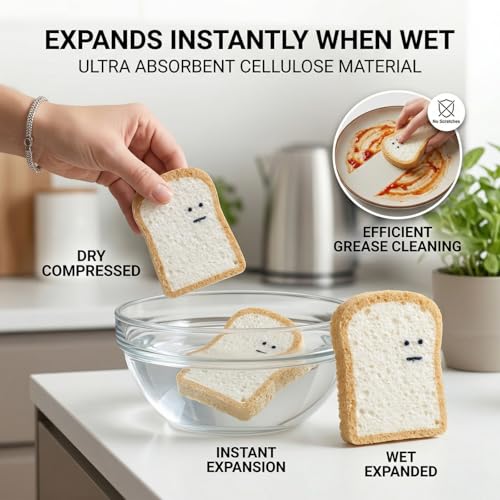 Keovar Plant-Based Toast Kitchen Sponges - 6 Pack Scratch-Free Scrubbers