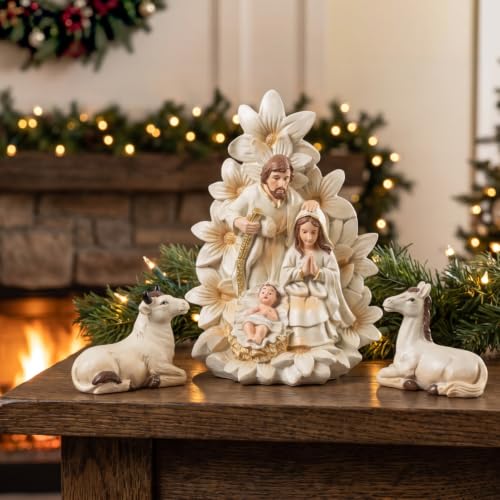 Holy Family Nativity Figurine Set - 3-Piece Resin Christmas Religious Decor